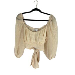 Beyond the Radar Crop Top Pale Yellow Polka Dots Tie Back L Whimsy